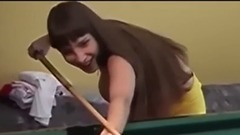 音乐短片 - 妹子打台球胸部溢出总蹭杆 黑色丁字裤若隐若现