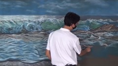 黑板画-粉笔画-浪涌沙滩-小学美术教室-速绘